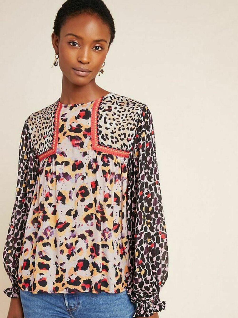 Bl^nk London Joelle Leopard Peasant Blouse